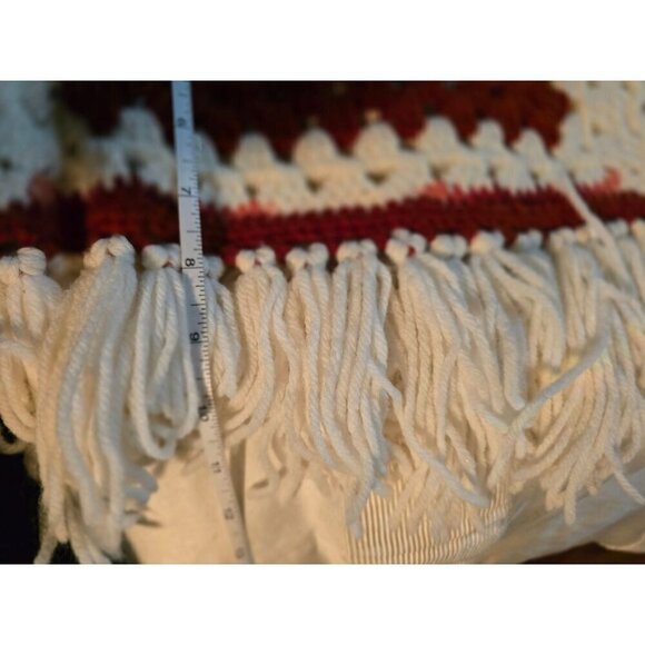 Vintage 70s Handmade Crochet Granny Square Knit Throw Blanket Red Pink - Picture 7 of 9